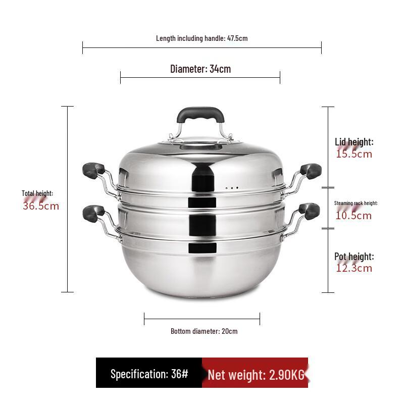 Lilang 36CM Stainless Steel Multi-functional Wok Steamer