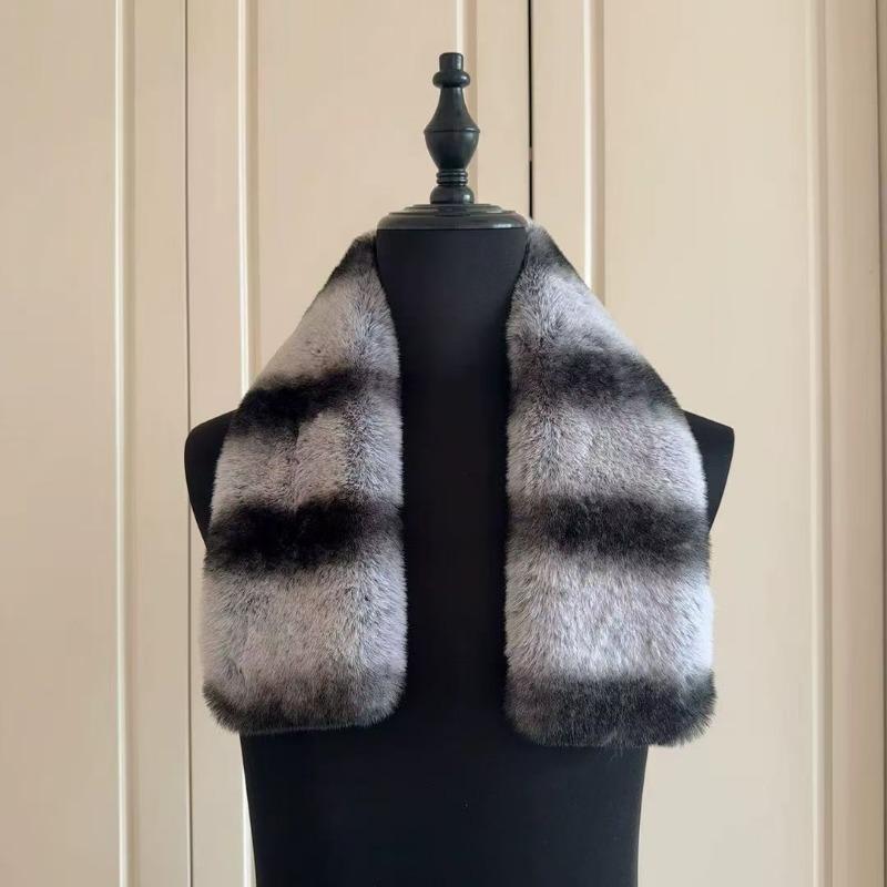 New fashionable chinchilla color imitation Rex rabbit hair scarf, female winter double-sided thickened encrypted cross-haired collar