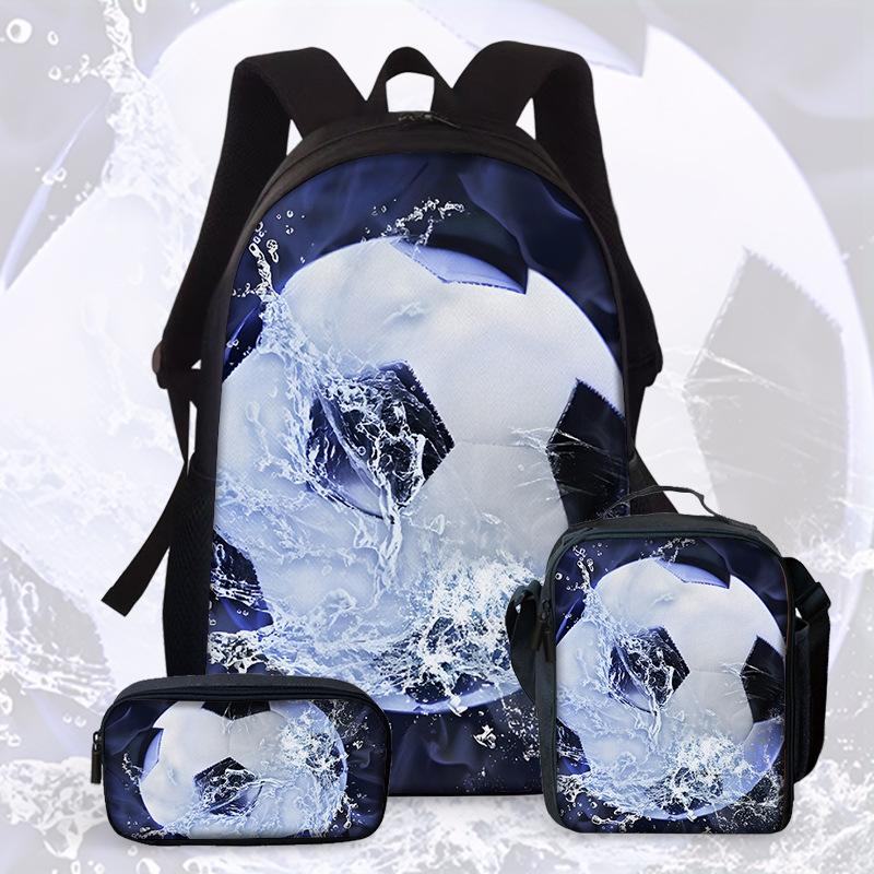 Football Cartoon Print Junior High School Backpack Three-Piece Children'S Schoolbag Primary School Backpack