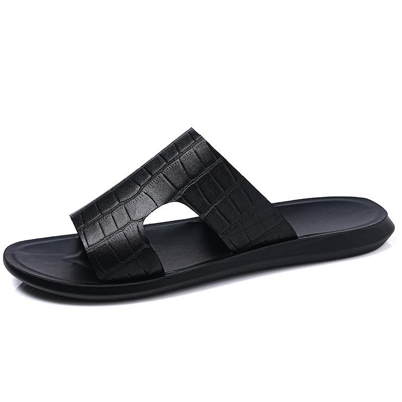 Men Black Leather Slippers Flats Summer Brown Sandals Outdoor White Wide Head Beach Shoes for Father Over Sized 46 47 48
