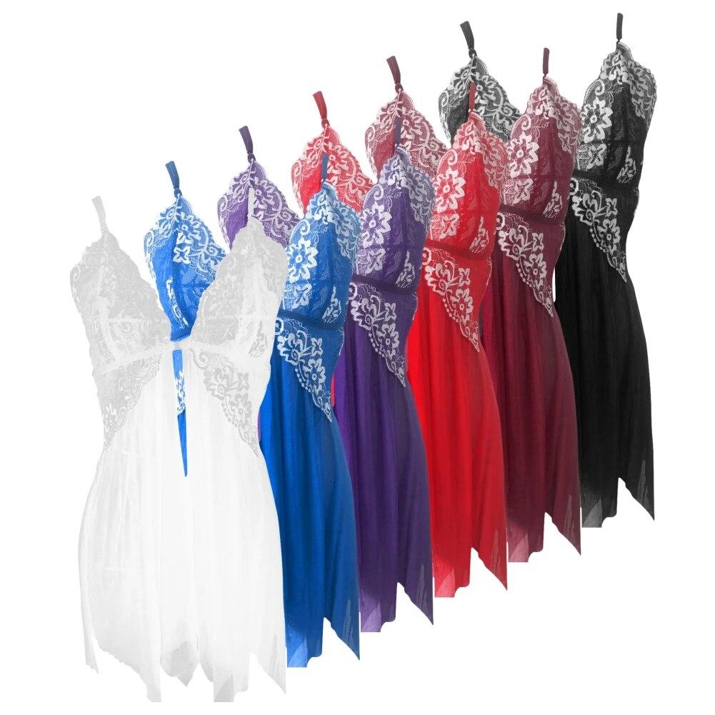 Lingerie for Women Front Closure Babydoll Lace Chemise V Neck Mesh Sleepwear Boudoir Nighty Strappy Sleepshirt with G-string