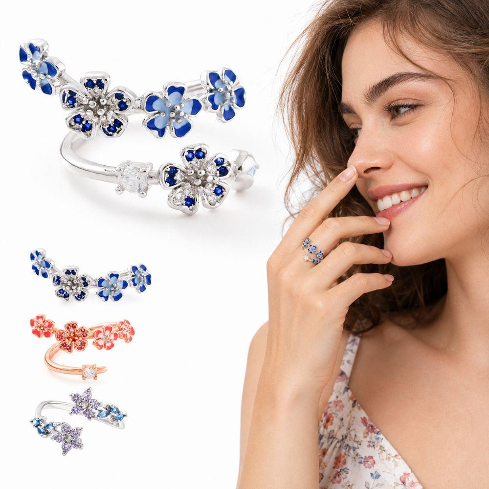 Adjustable Open Flower-shaped Ring Five-pointed Star Decorative Ring Anniversary Gift