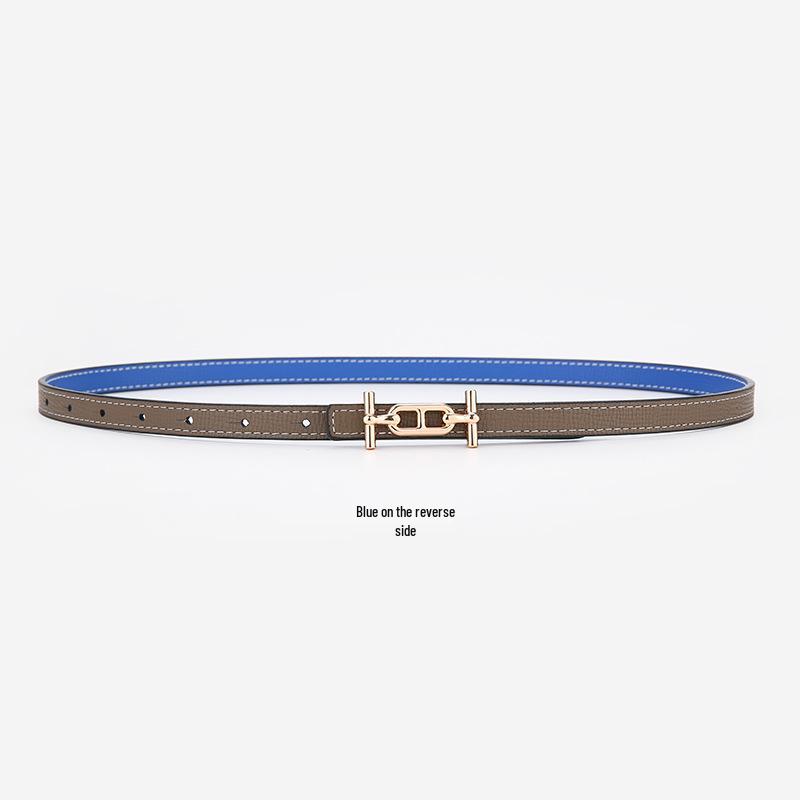 Women's Thin Double-Sided Leather Belt for Dress or Western Trousers - Elegant and Versatile Waist Decoration