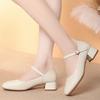 Fashion Soft Leather Work Shoes Women Black Soft Sole Comfortable Working Thick Heel Single Shoes Women's Head One-Button Leather Shoes