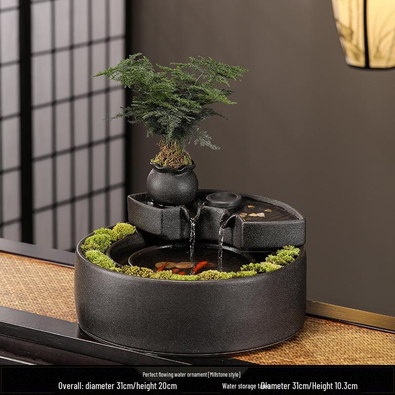 Ceramic Flowing Water Fountain: Wealth-Attracting Desktop Ornament for Living Room & Office Decor