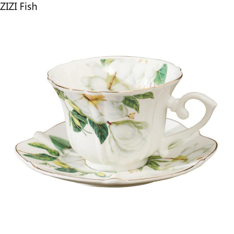 Elegant Camellia Painted Mugs Porcelain Cup&saucer Tableware Coffee Mug Dining Table Afternoon Tea Teacup Fruits Juice Cup