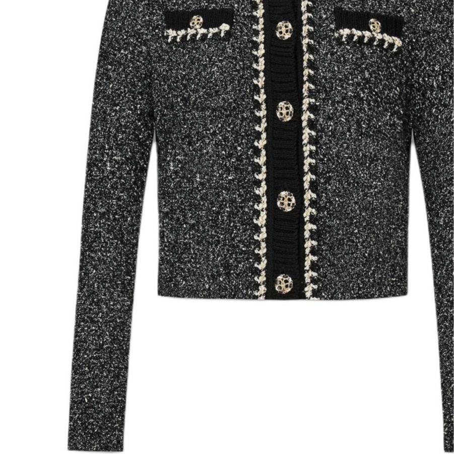Karl Lagerfeld Urban Fashion Street Social Light Luxury Round Neck Single-Breasted Short Sleeve Jacket Women Jackets Black M21E2210