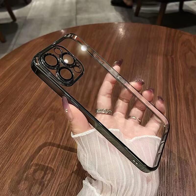 Luxury Plating Clear Silicone Phone Case For iPhone 15 14 13 12 11 Pro Max Lens Protection Case Back Cover