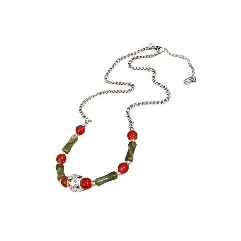 

New Chinese safety buckle bamboo splicing beaded necklace female summer niche design neck chain new collarbone chain