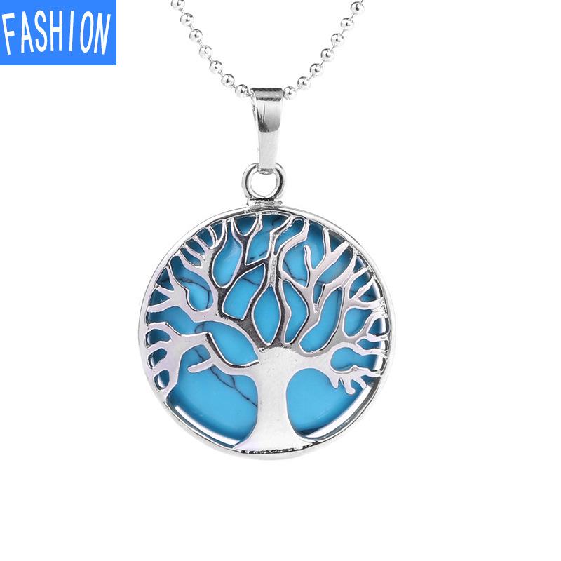 

Ожерелье с подвеской из натурального камня, круглое ожерелье с деревом жизни, аметист blueturquoise