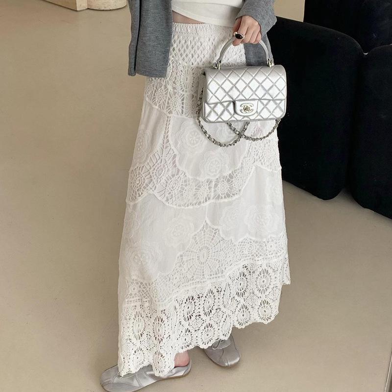2025 Spring/Summer Bohemian Crochet Lace A-Line Long Skirt