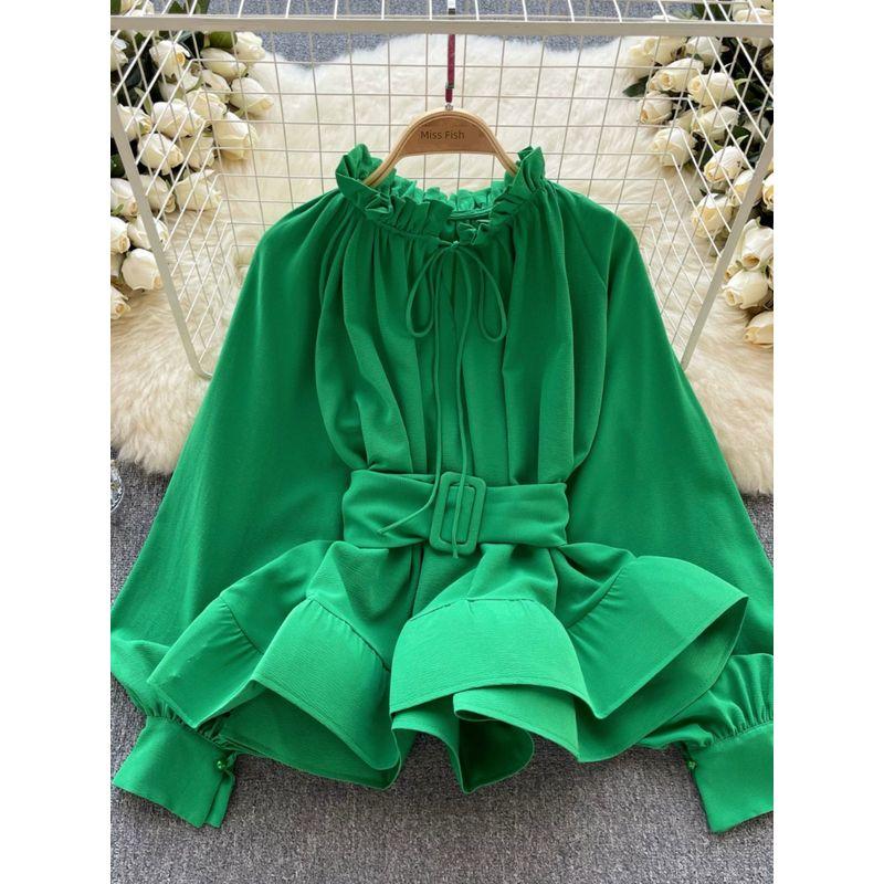 Vintage Court Style Waist-Controlled Lace-up Chic Long Sleeves Shirt