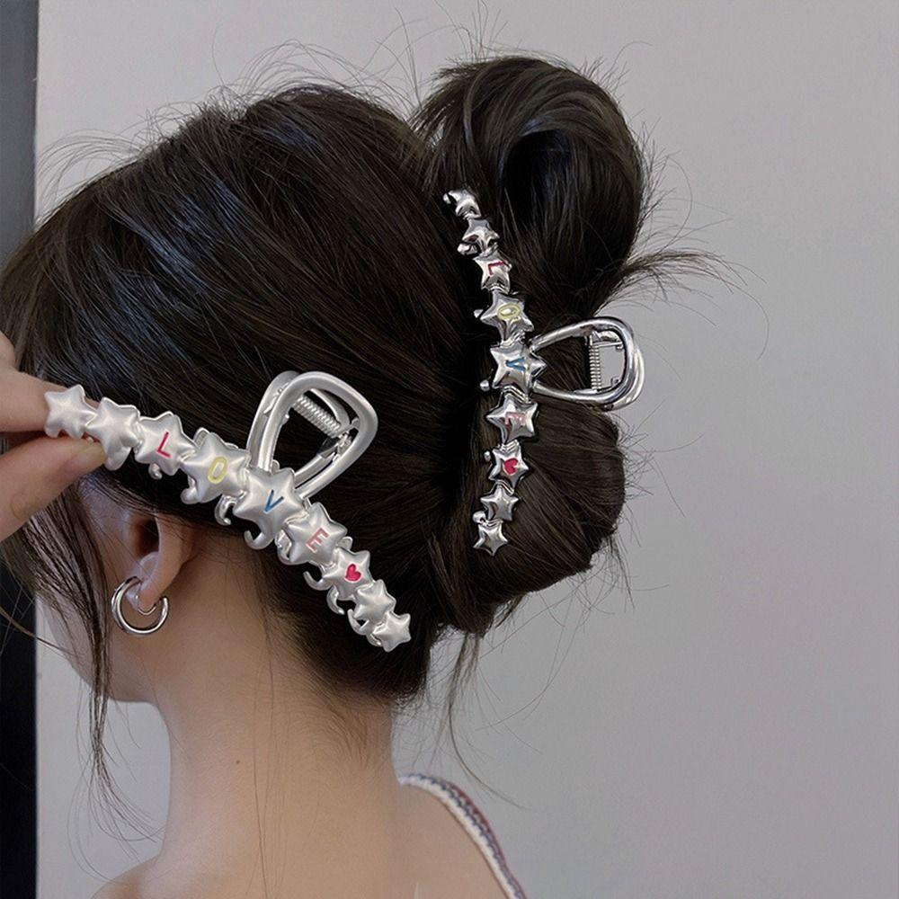 

Пентаграмма, серебряная звезда, коготь для волос, Y2k, металлическая буква, зажим в виде акулы, креативное путешествие