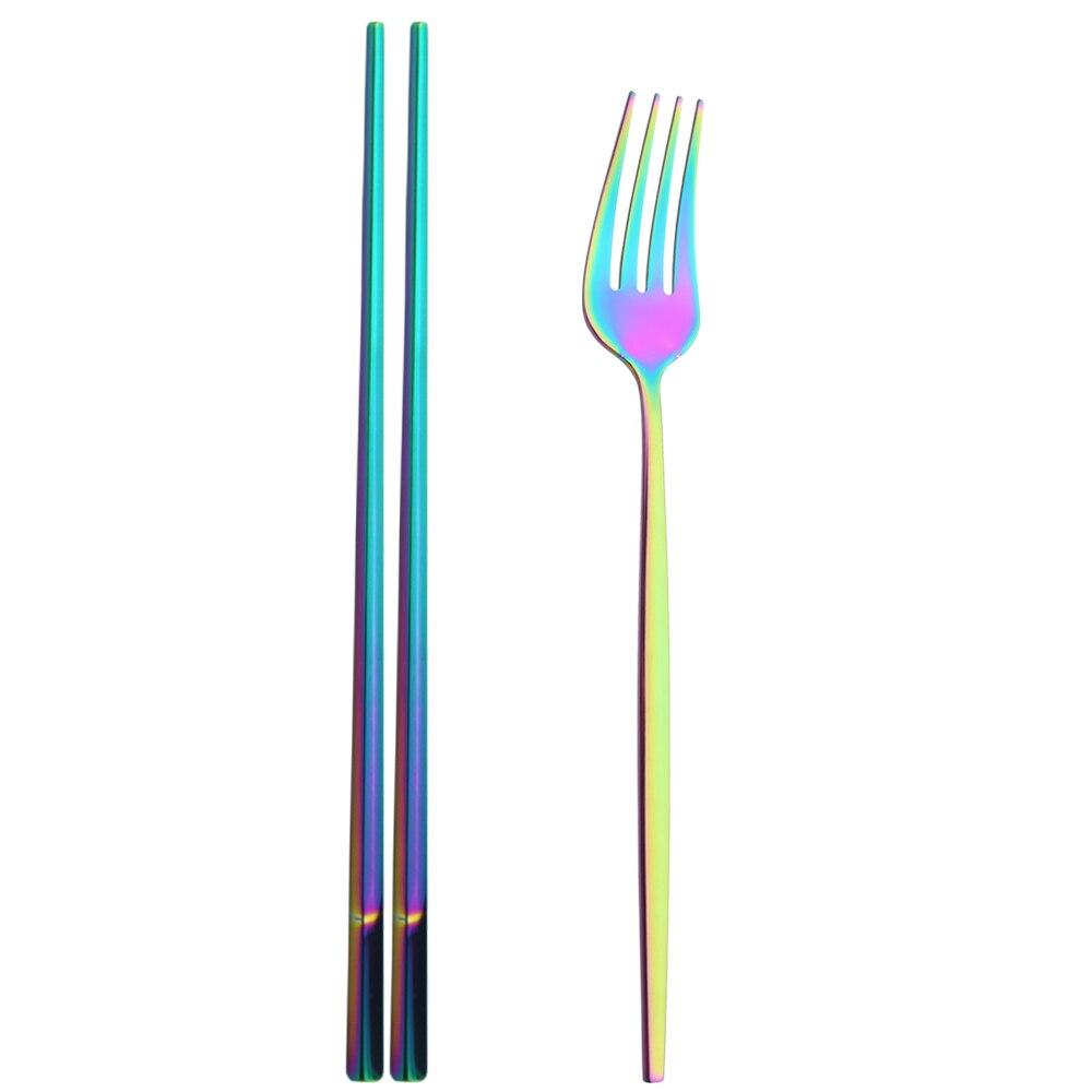 Black Stainless Steel Set Cutlery Dinner Fork Chopsticks Portable Dinnerware Set 2Pcs Silverware Western Kitchen Home Tableware