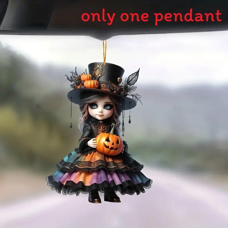 Pendant Car Acrylic With Witch And Pumpkin Design For Halloween Auto Interior