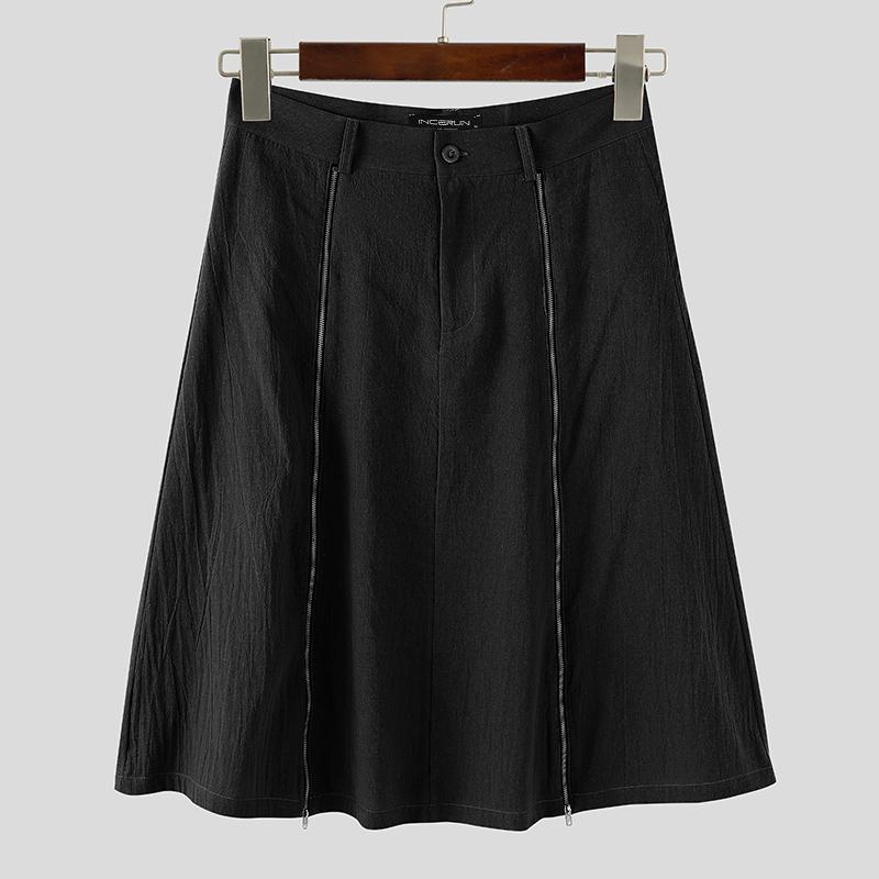 INCERUN Herre Høy midje Glidelås Lange skjørt Casual A-linje Splitt Kilt