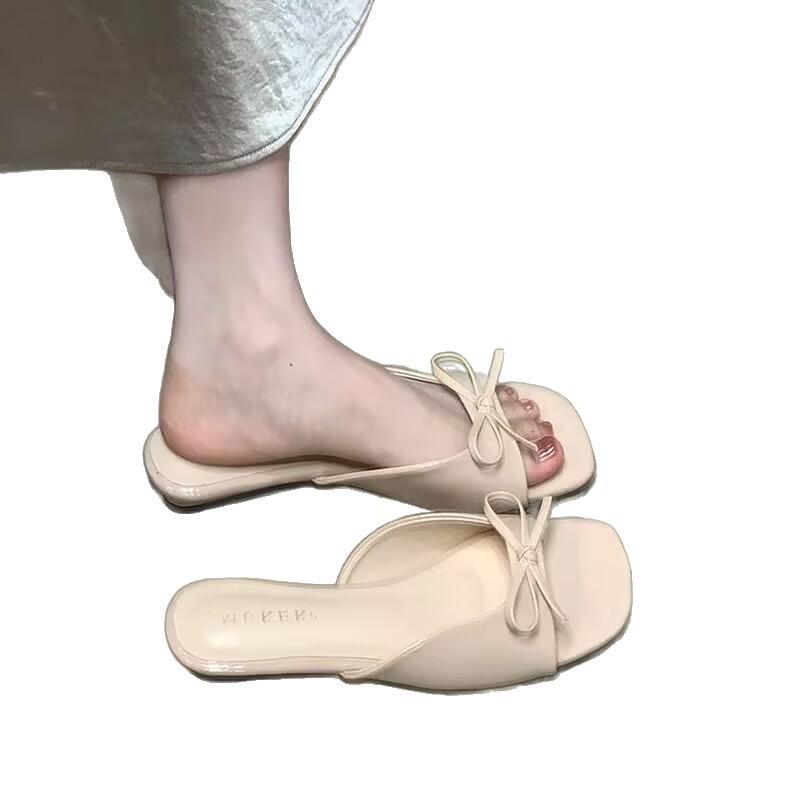 French gentle bow with cool slippers women's 2025 summer wear open toes with skirt temperament sandals