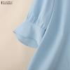 ZANZEA Women Casual Turn Down Collar Solid Color Half Sleeve Blouse