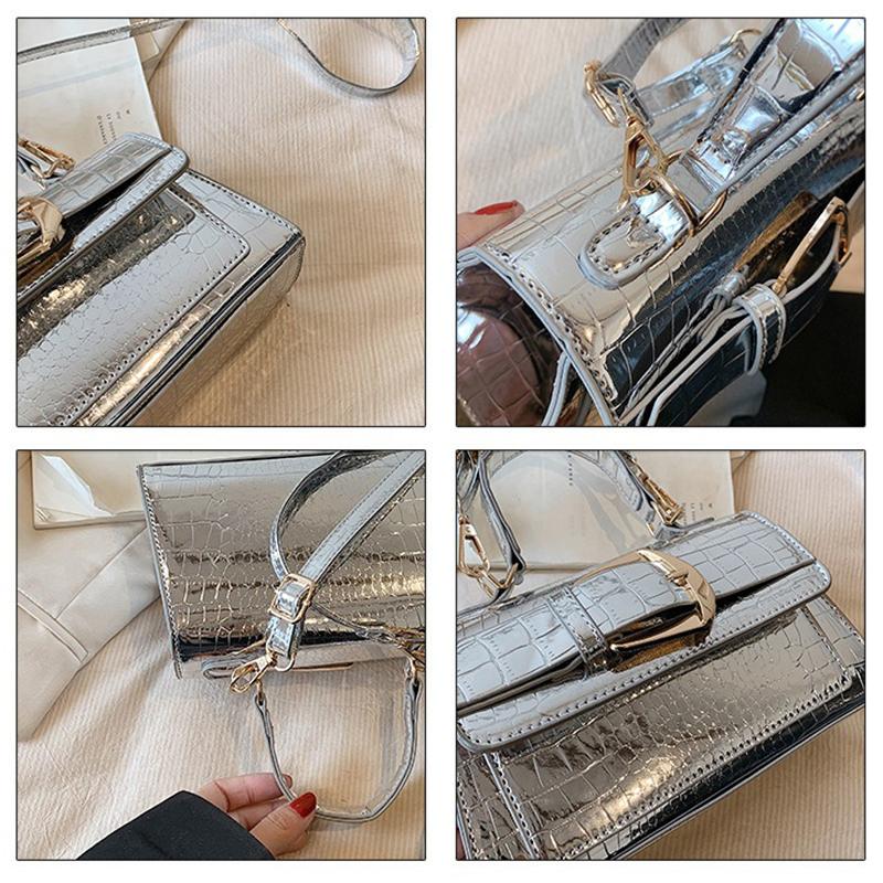 Patent Leather Handheld Small Square Bag 2024 New Texture Stone Pattern Single Shoulder Fashionable Crossbody Bag for Women