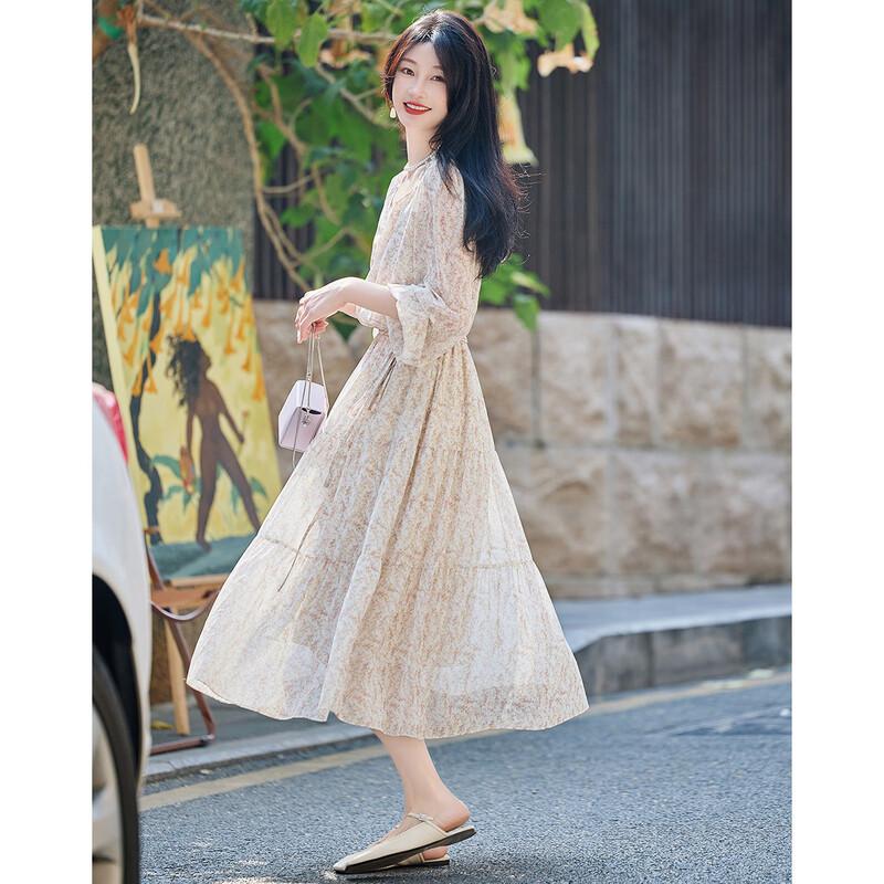 Demana Lightweight Floral Chiffon Puff Sleeve Dress