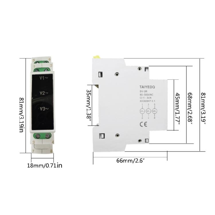 Mini Modular-Voltmeter Gauge Three Phase Voltage Meter-Monitor 80V-500V Din Rail