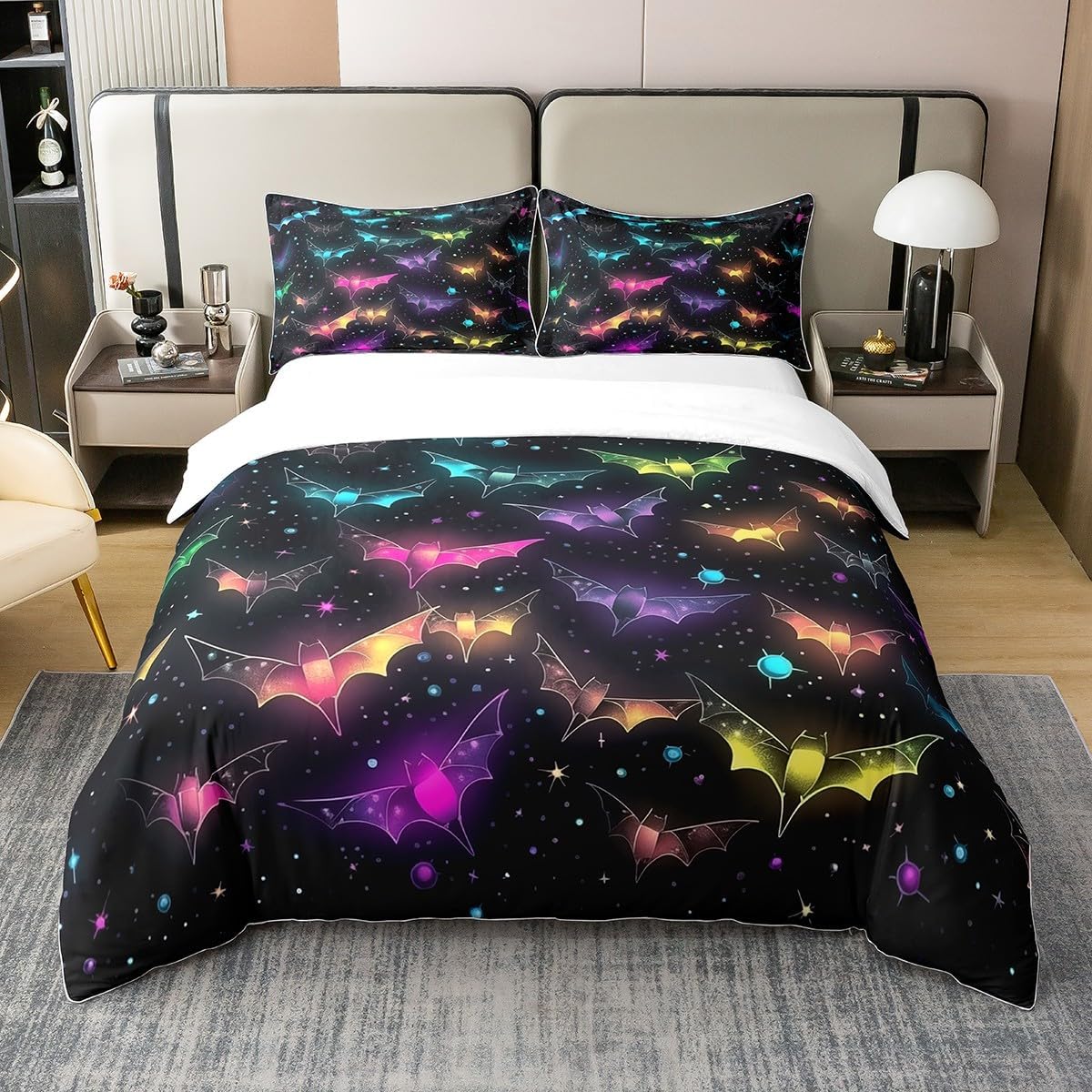 

Kawaii Printed Kids Duvet Cover Set Queen King Size Colorful Stars Cute Animal Bedding Cartoon Kids Set 3 Pcs With 2 Pillowcases EU Single(135x200cm)