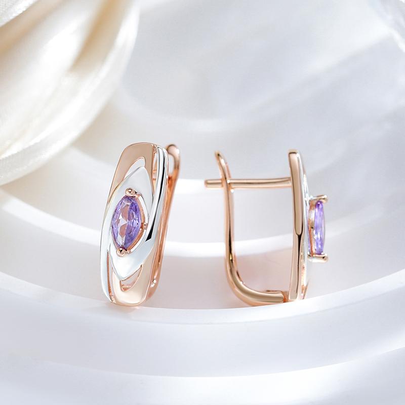 Silver Plated Texture Geometric Purple Zircon Drop Earrings for Women Gold Color Trendy Jewelry Accessories