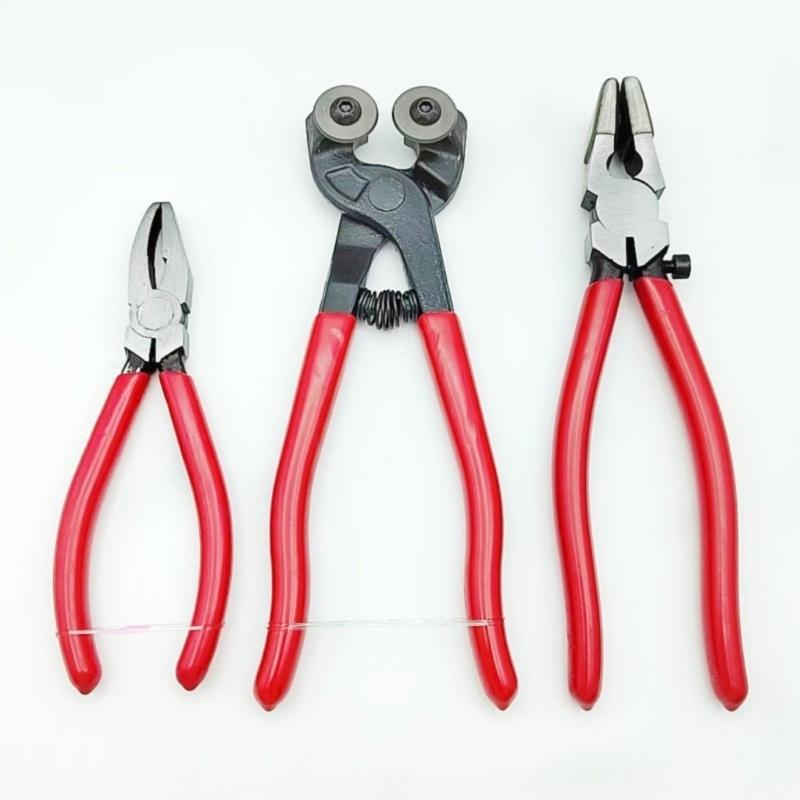 Kit di pinze per il taglio di piastrelle e vetro, adatte per tagli di precisione su vari materiali, con impugnatura ergonomica antiscivolo.
