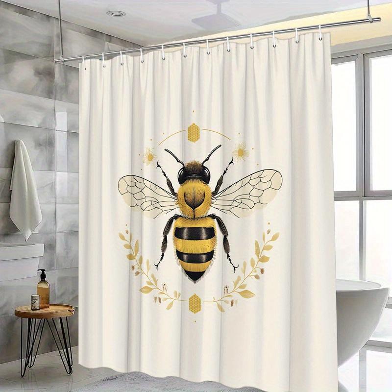 Playful Bees & Blooms Shower Curtain - Yellow Flowers & Green Leaves, Polyester, 12 Hooks, 70.8X70.8 Inches, Washable