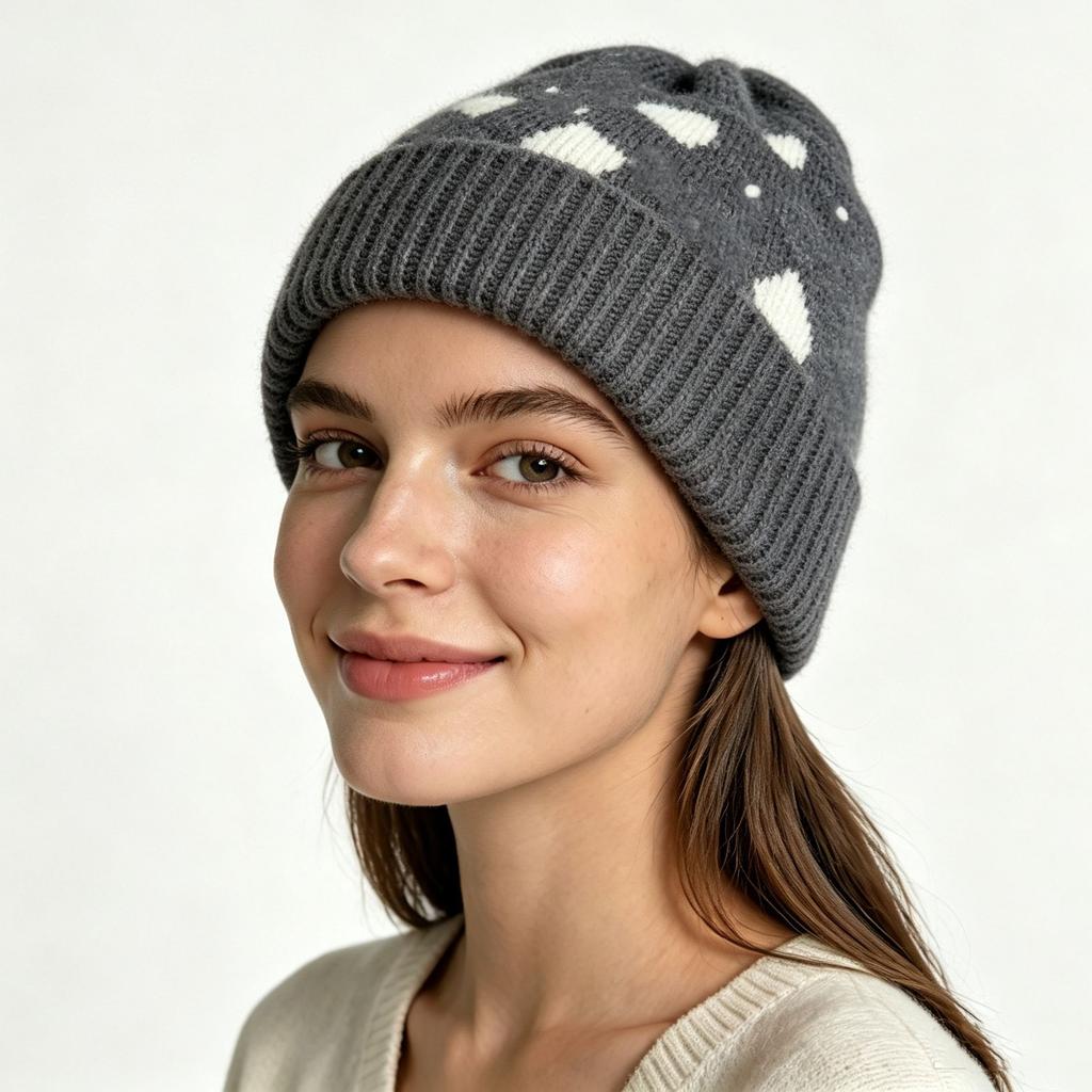 Multi-color wool blended knitted hat autumn and winter retro versatile love jacquard wool hat warm cute ear hat