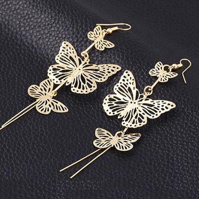 Women Punk Gold Silver Color Long Dangle Drop Butterfly Earrings Hook Eardrops AVE