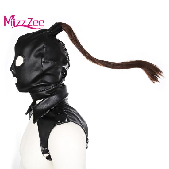 Couple Sharing Sex Toys Head Restraints Harness Face with Wig Cover Sex Toy Game Cosplay