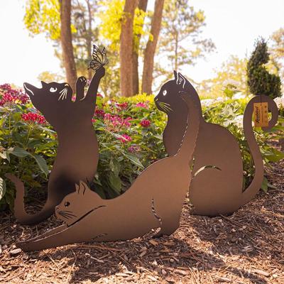 Hot Iron Art Metal Cat Metal Statues Ground Inserted Pile Garden Ornaments Outdoor Lawn Decoration
