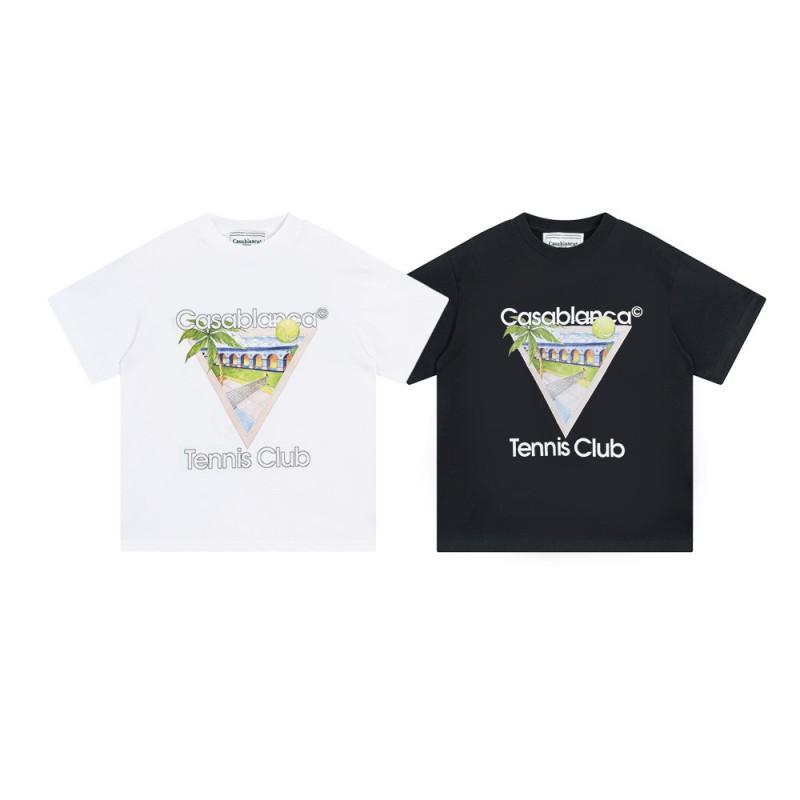 Casablanca Unisex Short Sleeve T-Shirt With Cosmic Castle Letter Print Loose Fit Cotton Tee