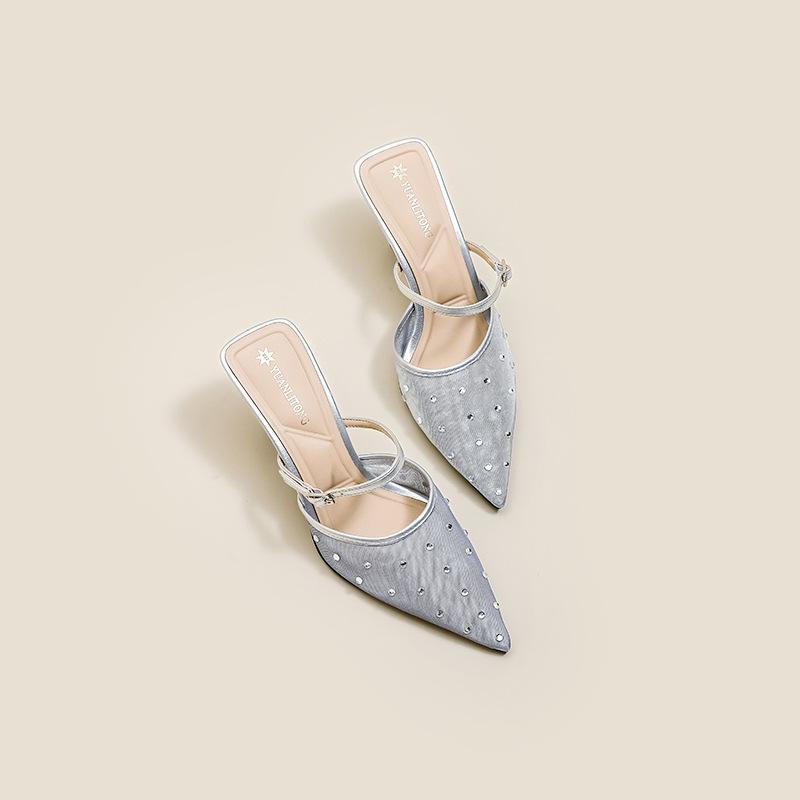 

Grape mother summer new sandals European and American hot diamond temperament small pointed mesh yarn 6cm thin heel empty sandals women s shoes 35