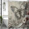 Flach geprägte Kunst Schmetterling Blume Duschvorhang, Dekorativer Duschvorhang für Badezimmer, Wasserdichter Duschvorhang mit Haken