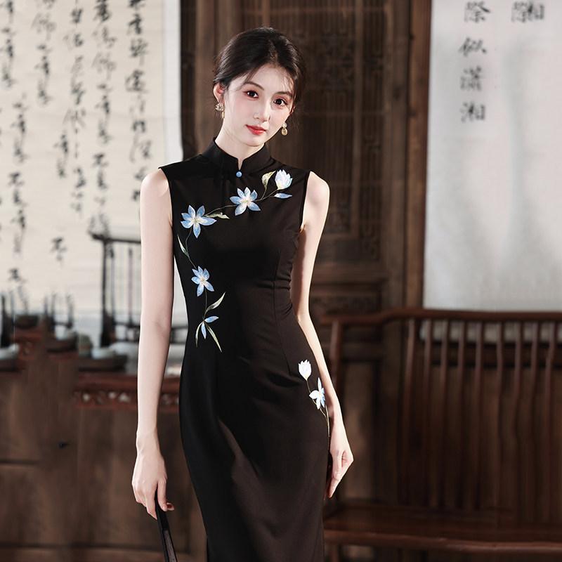Sleeveless black national style new Chinese Suzhou long cheongsam improved young women's high sense can be worn daily in summer