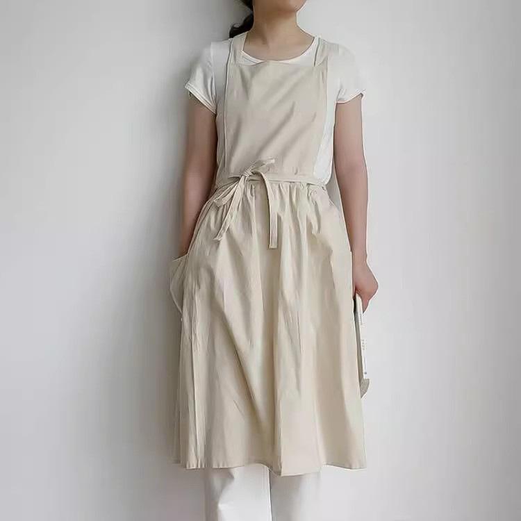 Kitchen Splash-proof Apron Literary and Fresh Cotton Pleated Skirt Kitchen Baking Vest Apron