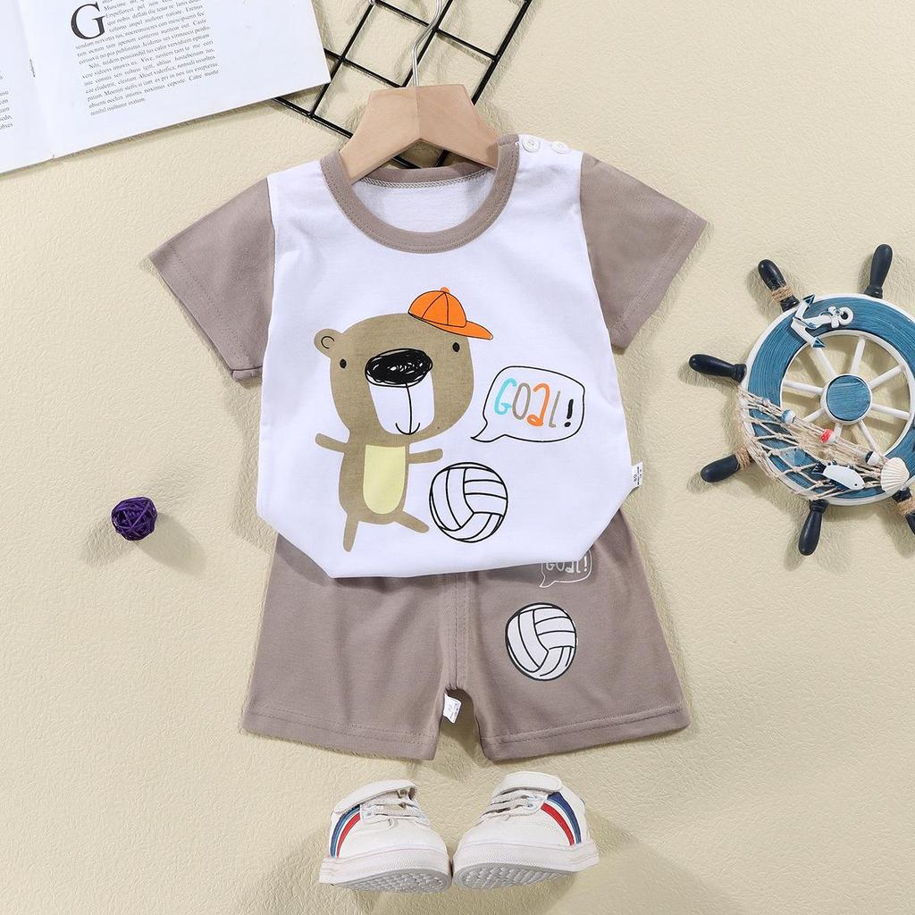 Kids' Summer Cotton Two-Piece Set: Cartoon Short Sleeve & Shorts for Toddlers