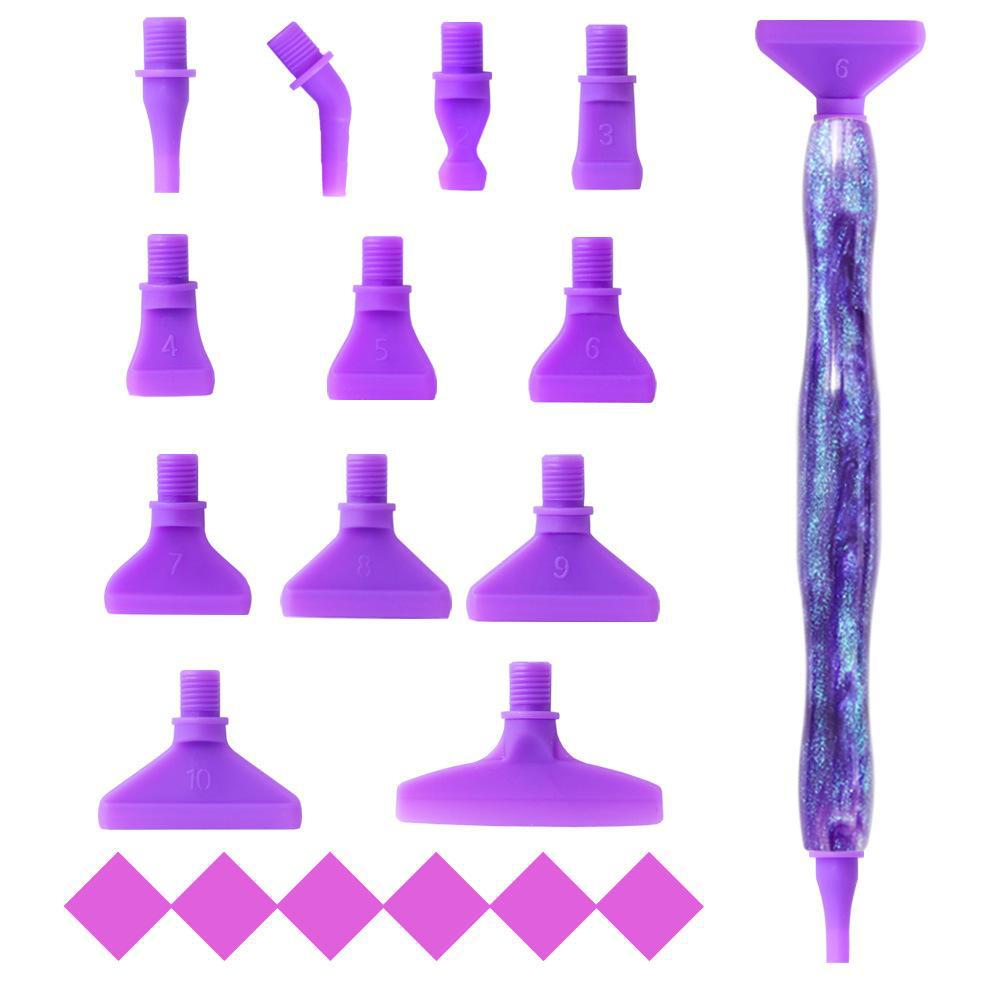 

Набор ручек для алмазной живописи 5D с клеем и сверлами для вышивки своими руками Threaded Plastic 12 Heads + Glue фиолетовый