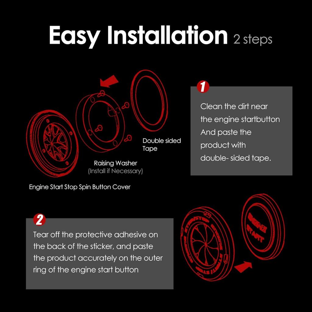 Car Push Start Button Cover - Spin Ignition Protective Metal Cover, Universal Engine Push to Start DIY Decoration (Skull Black)