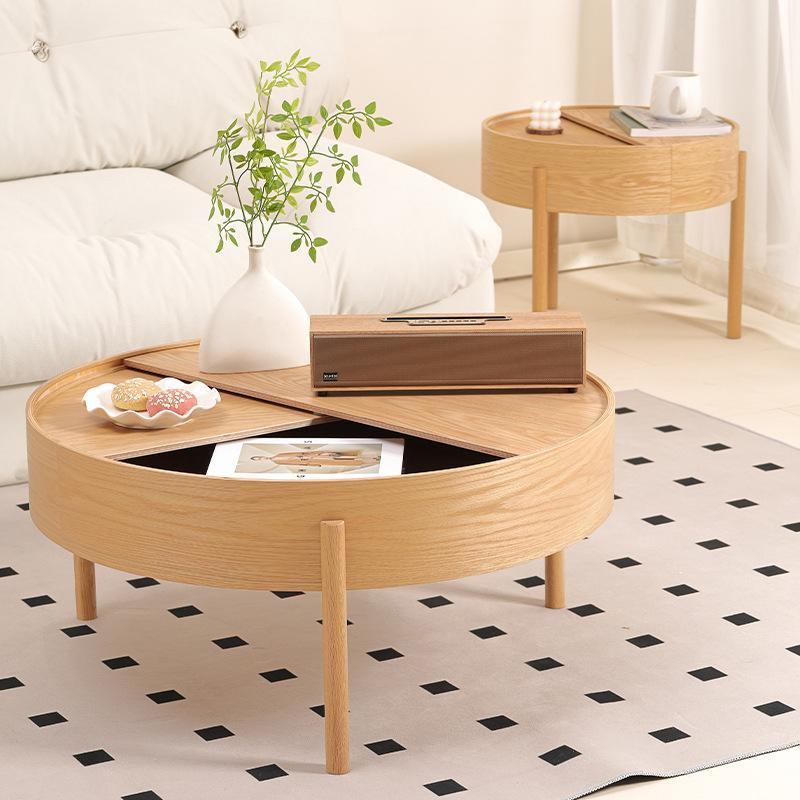 Solid Wood Coffee Tables Modern Multifunctional Storage Side Table Nordic Design Living Room Round Sofa Coffee Table Removable
