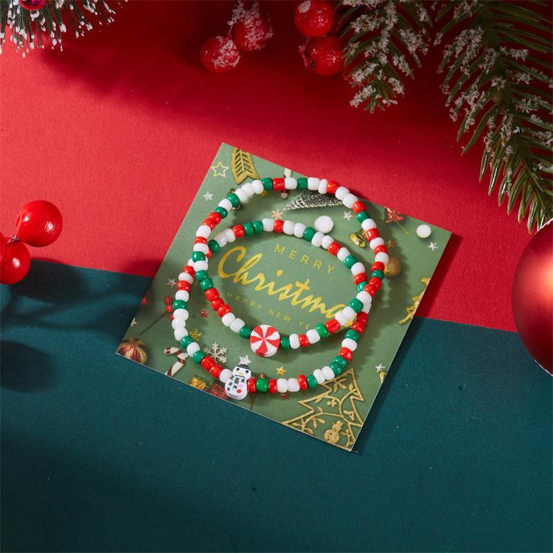 Christmas Colorful Beads Multi Element Bracelets For Women Santa Claus Snowflake Tree Bracelet Party Jewelry