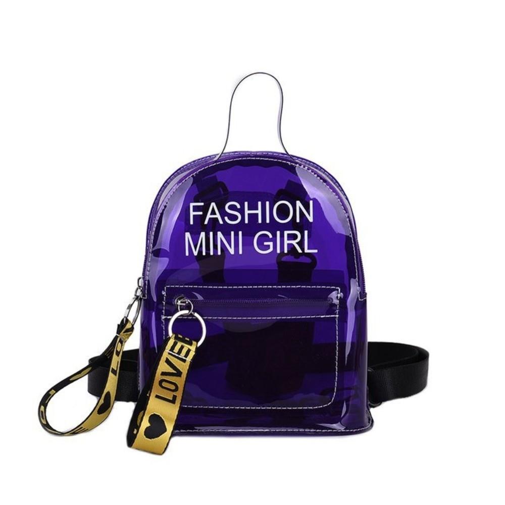 Waterproof Transparent Mini Backpack Clear Letter Pattern Water-Sprinkling Festival PVC Bag Solid Color Trendy фиолетовый
