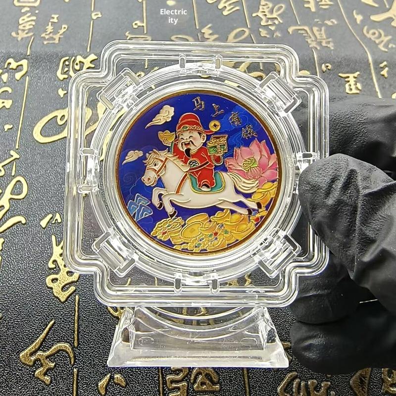 'Metal Year Of The Horse Commemorative Medal Zodiac Horse Souvenir Coin Square Rotating Home Decoration Gift