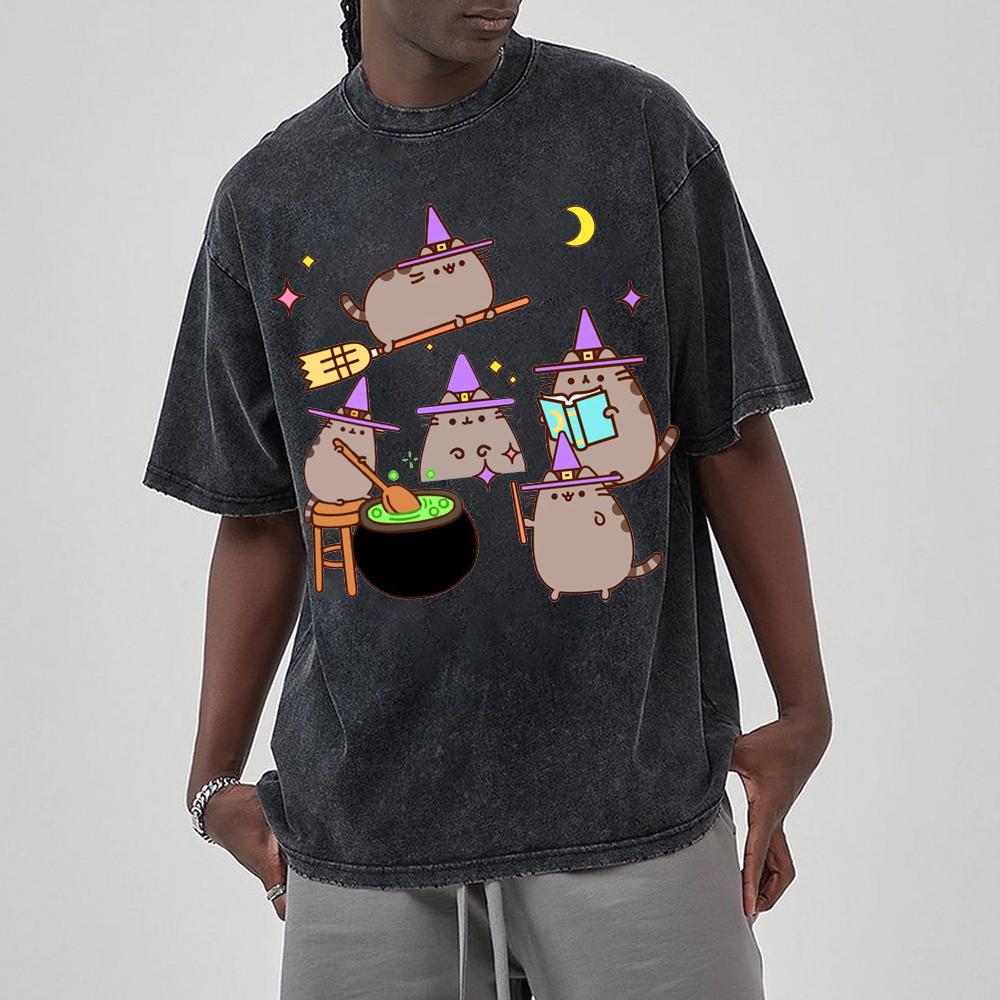 Cartoon Animal Print Style Shirts Men Pattern Cotton T-Shirt Water Wash Vintage Loose Clothing Personality Women's Tshirt