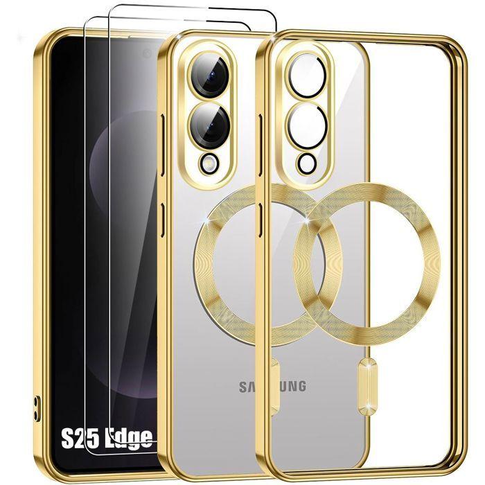 Protective Case - BOOLING - for Samsung Galaxy S25 Edge - Gold - 2 Tempered Glasses - Shockproof