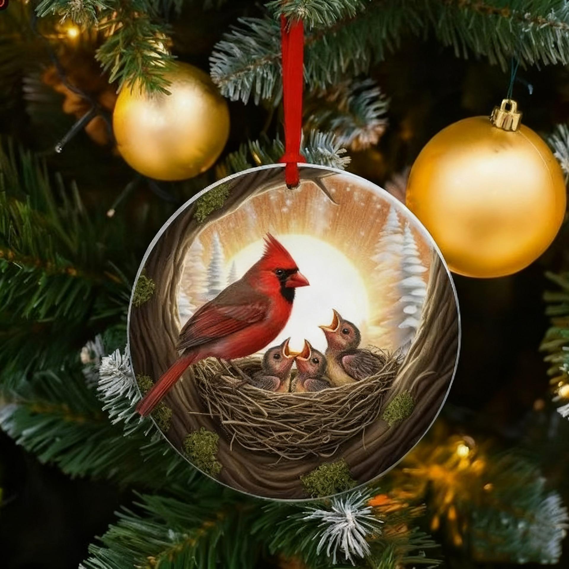 

Christmas Ornaments With Red And Snowbirds, Winter Sunrise Decorations, Holiday Decorations One Size