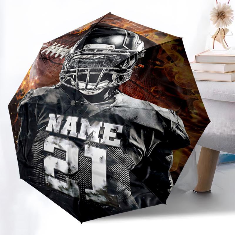 1pc Flaming Football Player Automatic Opening and Closing Folding - A Good Choice for Gifts, Fashionable and Convenient Umbrella With Cute Cartoon Cha