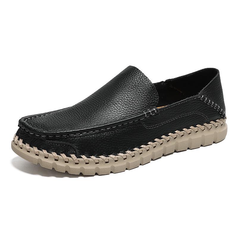 2026 Men s Summer Slip-on Loafers: Soft Cowhide Driving Shoes with Soft Sole 45